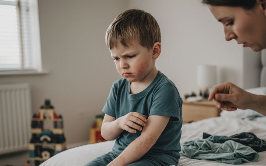 Niño con brotes activos de dermatitis atópica sin controlar